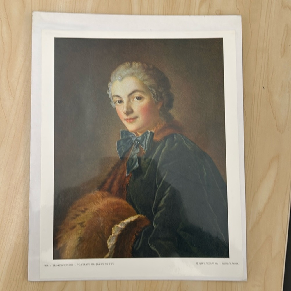 Vintage Lithograph oil on canvas 1968 Francoise Boucher portrait de Jeune Femme